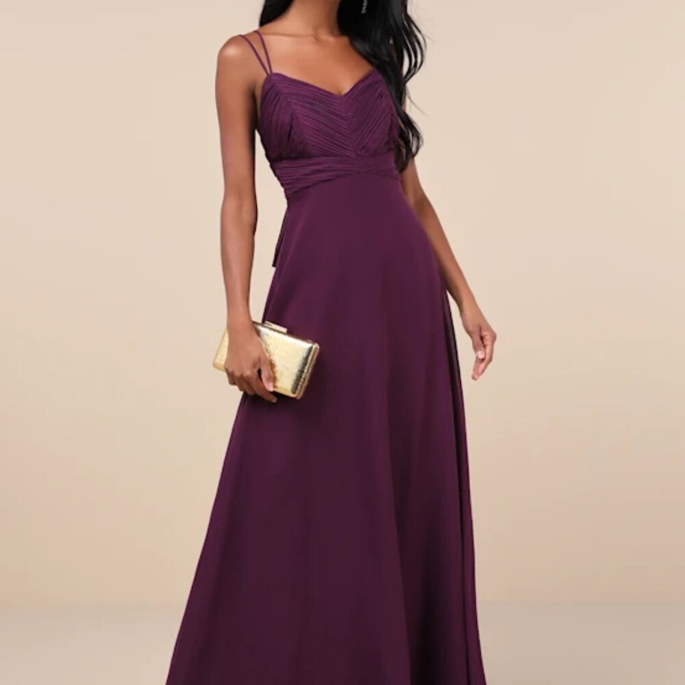 Lulus Admirable Grace Dark Plum Pleated Maxi Dress | NWOT | M